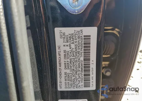 2021 Honda Accord Sport из США, поврежденный, VIN 1HGCV1F34MA044137